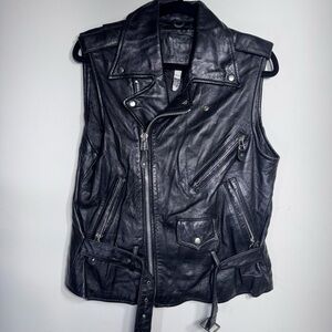 Vintage Nevada Blue Black Leather Biker Vest